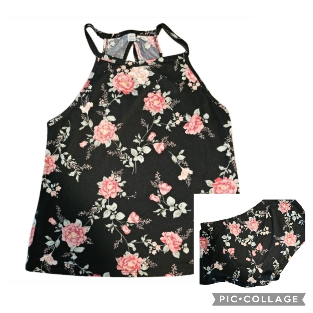 Floral Black and Pink 2 Piece Pajama Set